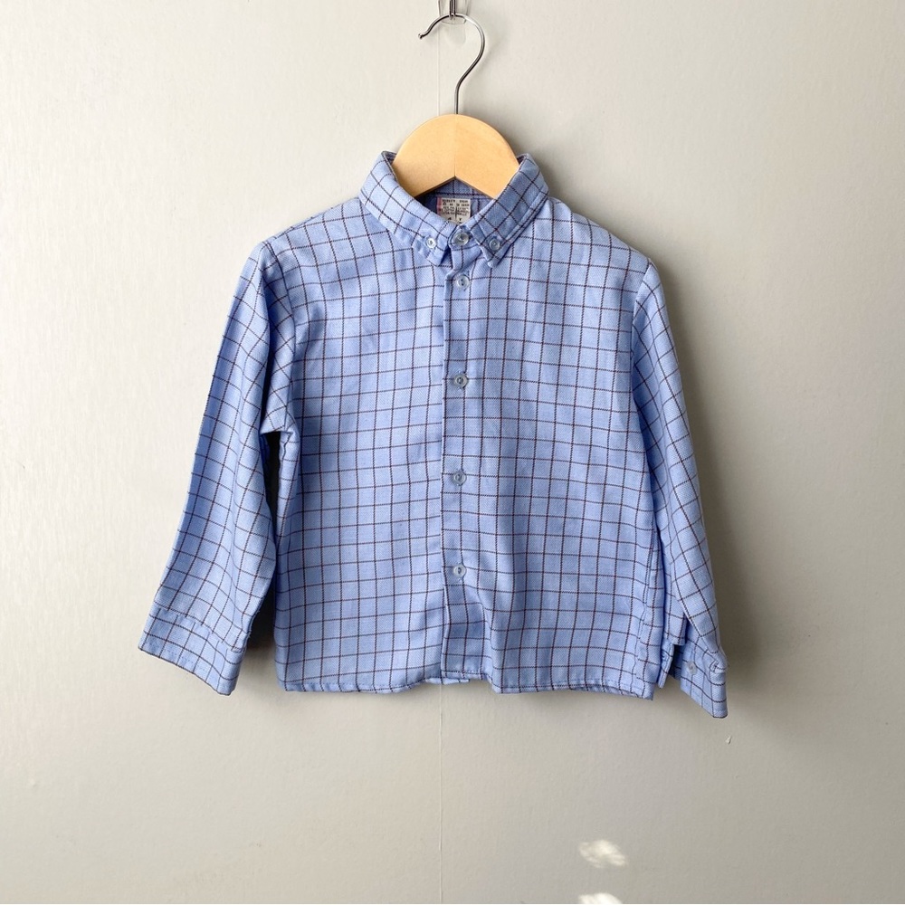 Vintage Window Pane Print Long Sleeve Button Down Shirt 3T/4T